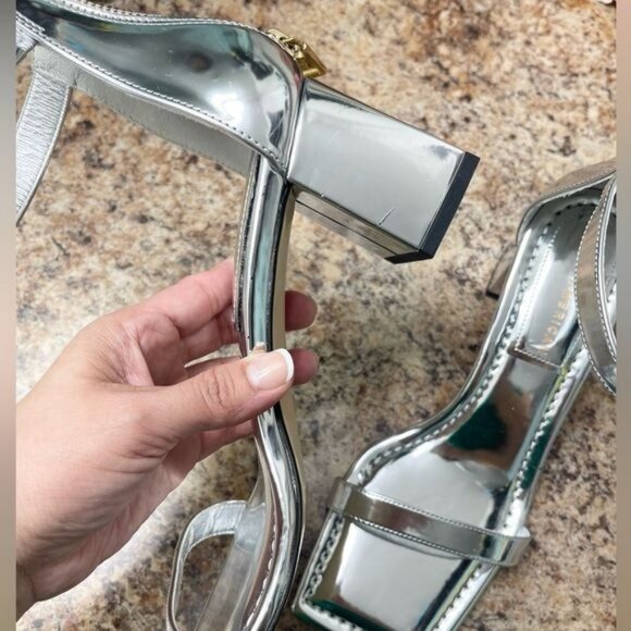Good American Silver Block Heel Square Toe Sandals in Silver 7.5 - Picture 8 of 11